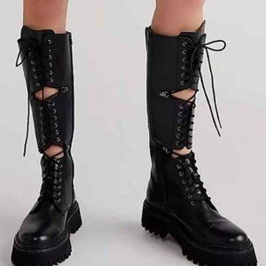 NWOB Free People Miller Black Leather Lace Up Combat Boots size 39/9